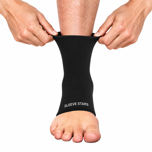 Person sliding their foot into the ankle sleeve
