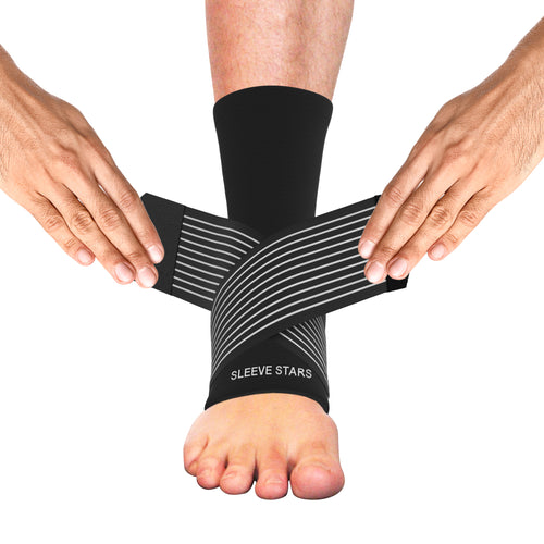 Person wrapping the ankle straps in an X shape