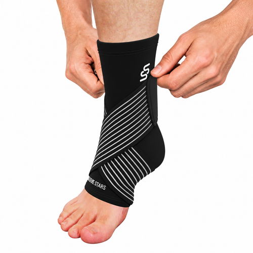 Person securing the ankle strap in place